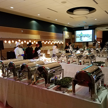 catered buffet event inside an MSU ballroom