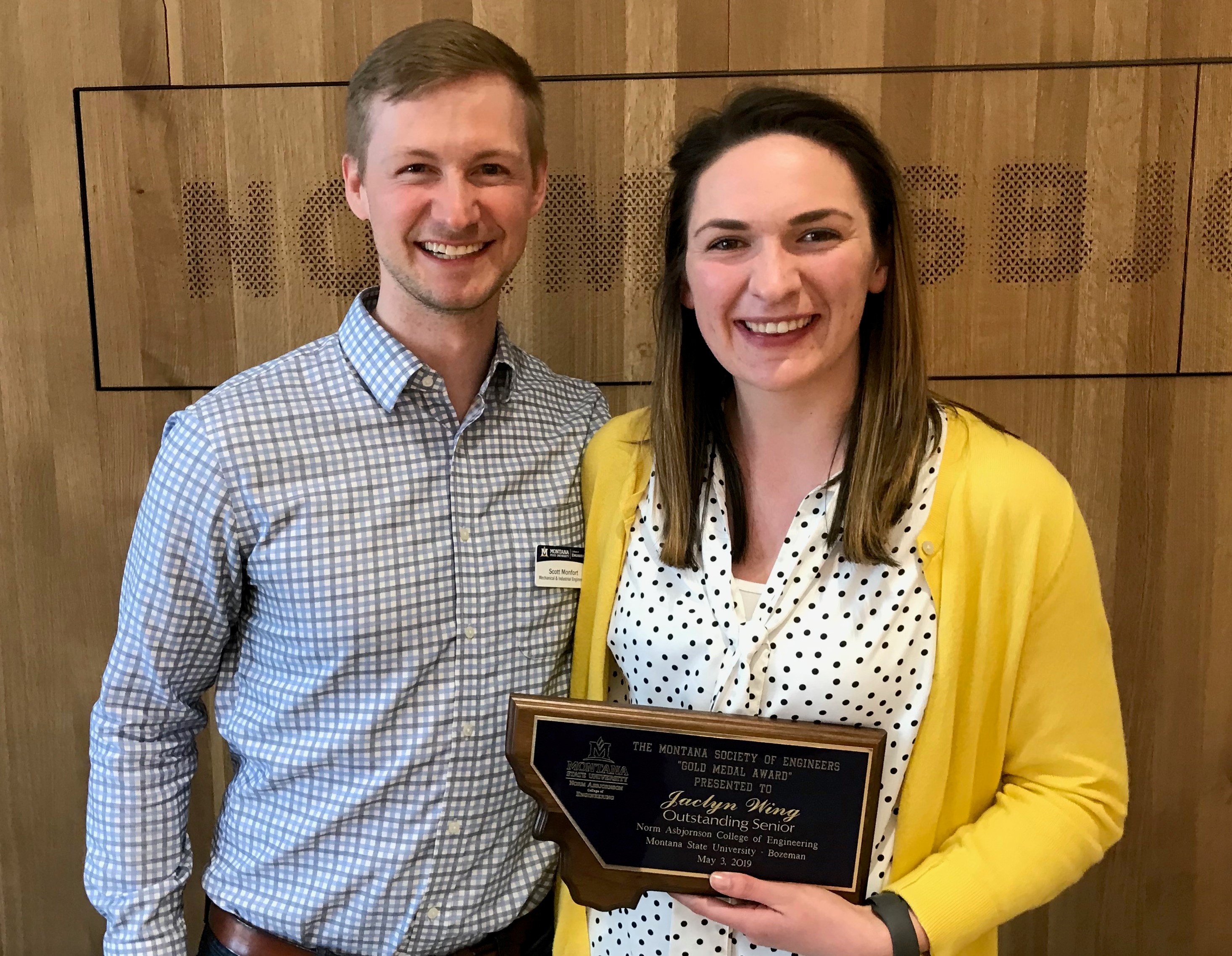 Jaclyn Wing and Dr. Monfort after Wing Earned the MSE Gold Award