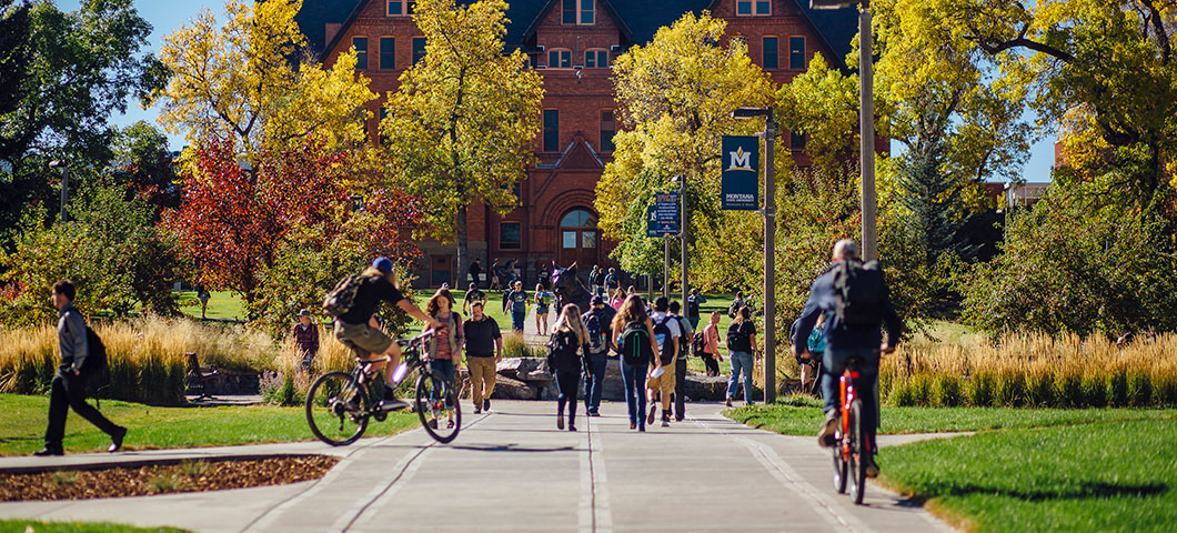 Students walking and biking to class