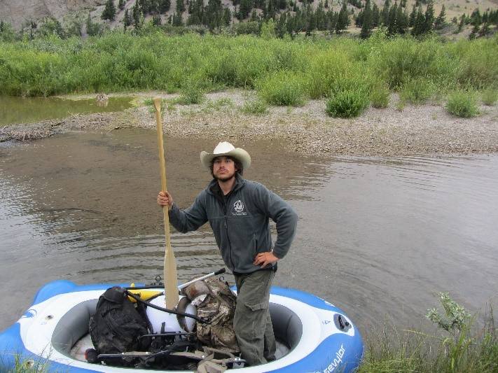 how my field assistant and I crossed the swift Sun River each morning.