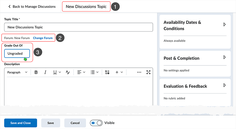 Brightspace screenshot 20.23.04 - "Grade Out Of" displays as "Ungraded" by default.