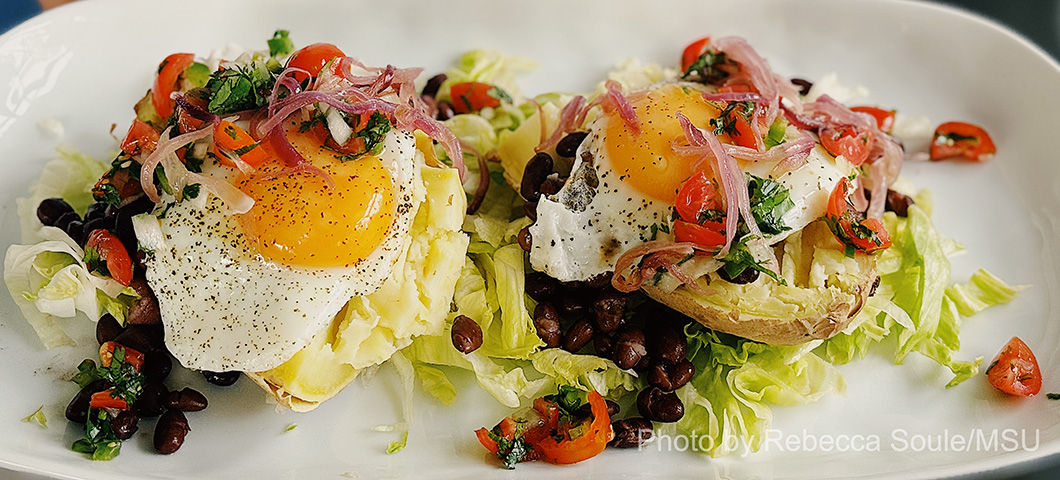 sweet potato, black bean, and egg dish