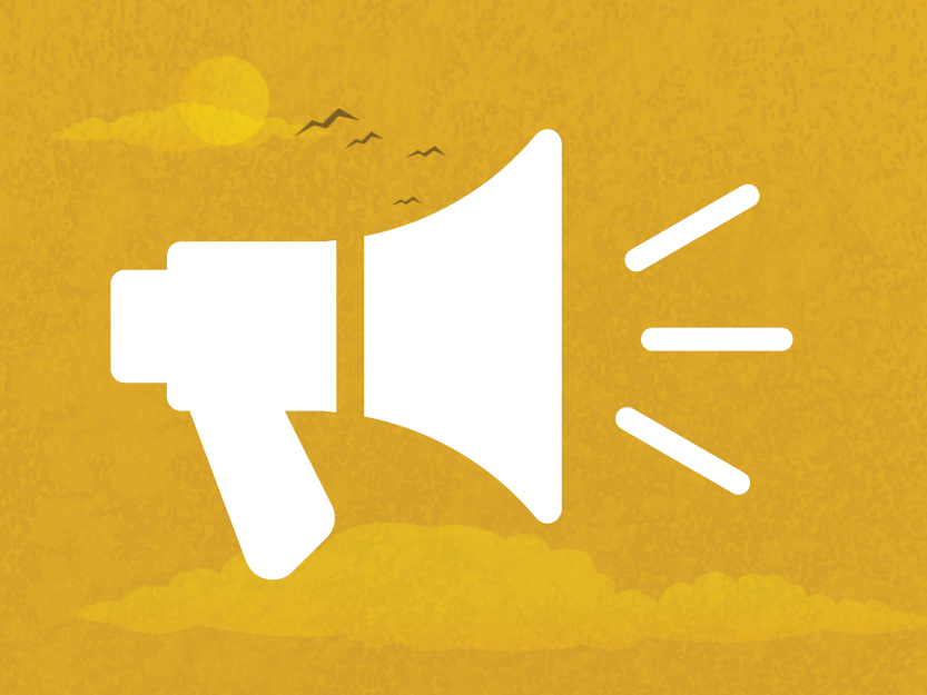 Image of a megaphone on a golden sky background.