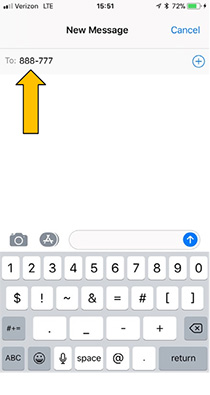 Opt In Step One type 888-777 into the "to" or sender name area on a new text message