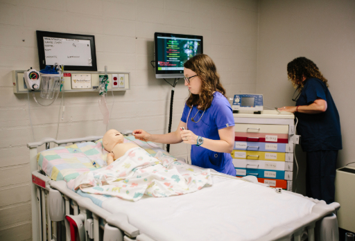 students working in sim lab