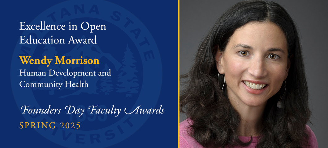 Excellence in Open Education Award: Wendy Morrison, Founders Day Faculty Awards, Academic Year 2024-25. Portrait of Wendy Morrison.