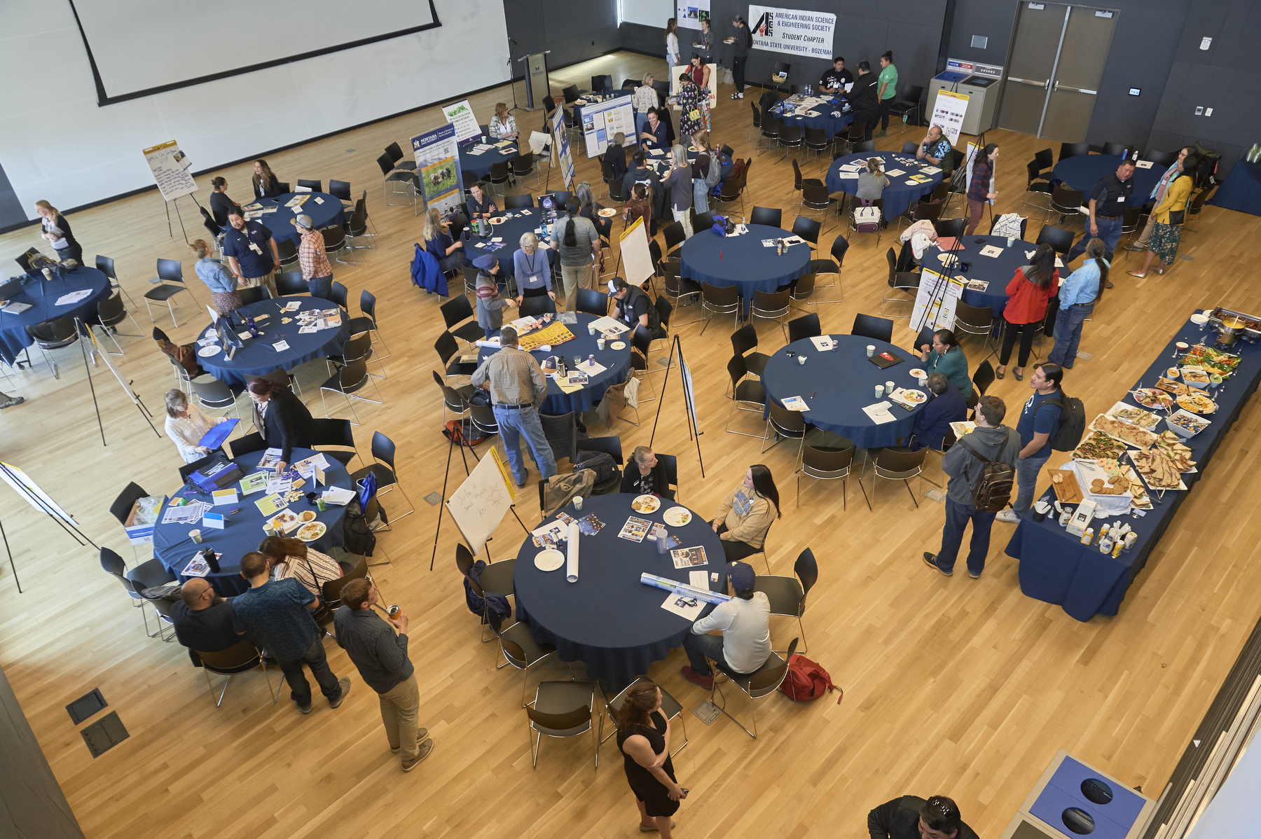 tables and people in big room