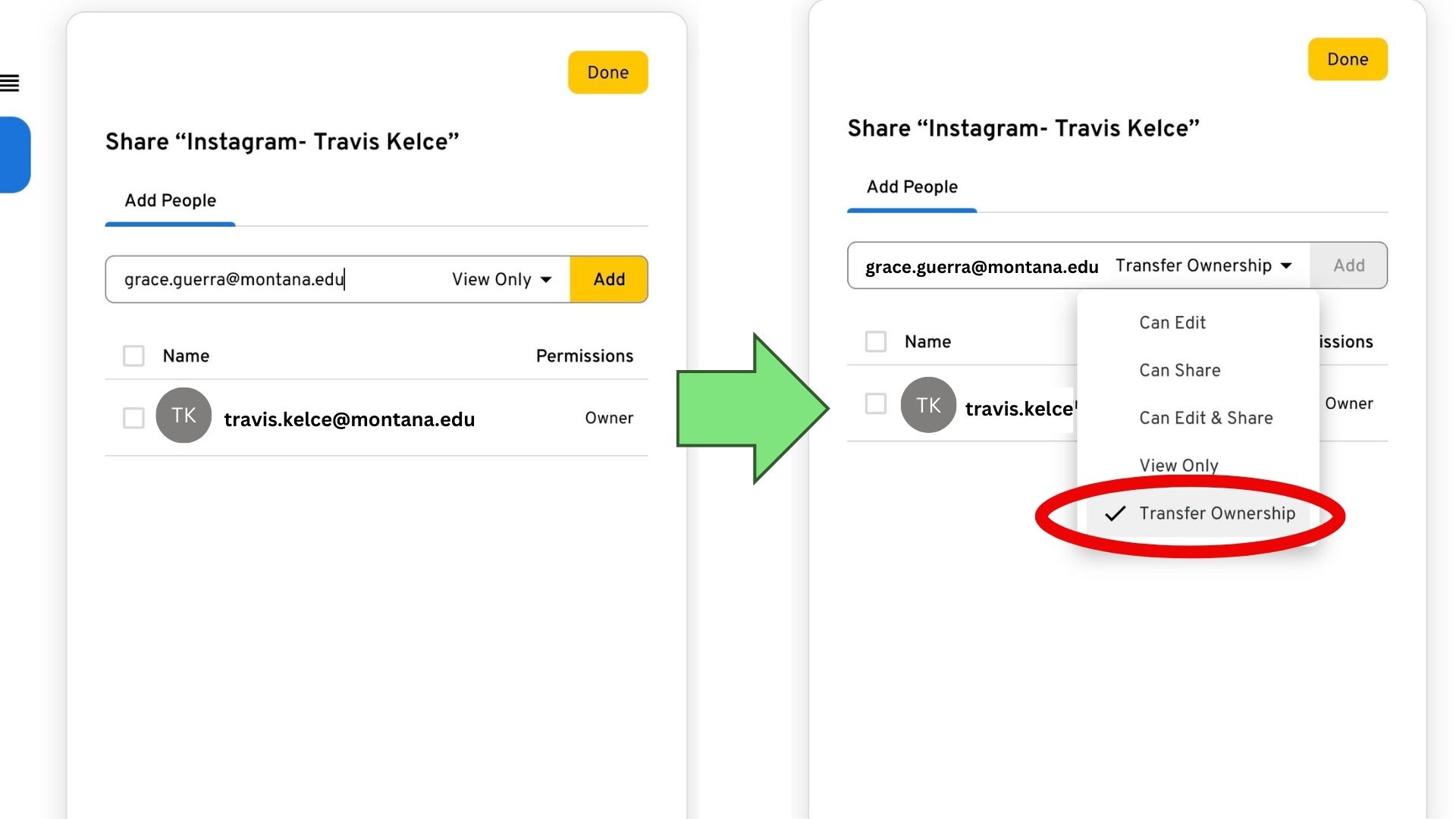 Transfer ownership button location